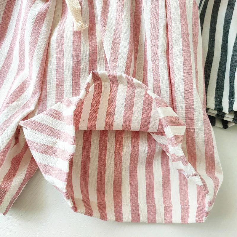 Children's Clothing Linen Cotton Shorts Summer Girls Boys Stripe Pants Kids Baby Casual Vintage Loose Short Pant Girl Clothes