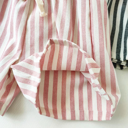 Children's Clothing Linen Cotton Shorts Summer Girls Boys Stripe Pants Kids Baby Casual Vintage Loose Short Pant Girl Clothes