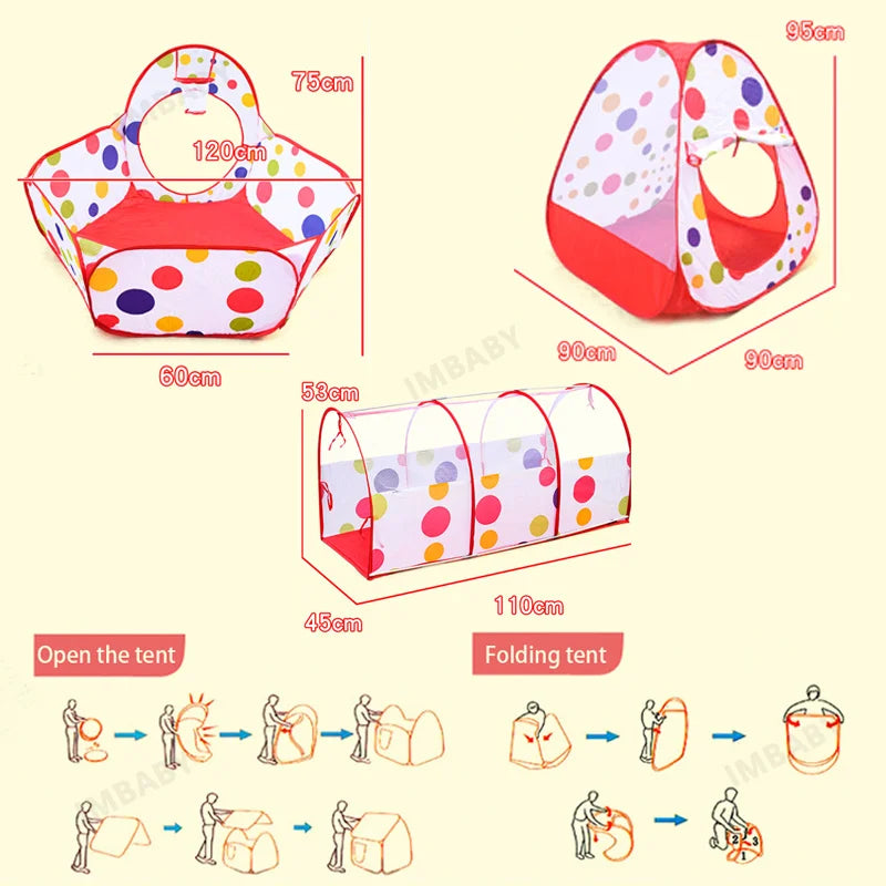 Senior 3-in-1 Foldable Baby Playground Children's Game Tent Baby Ball Fence with Crawling Tunnel Basketball Frame Children Gifts
