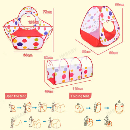 Senior 3-in-1 Foldable Baby Playground Children's Game Tent Baby Ball Fence with Crawling Tunnel Basketball Frame Children Gifts