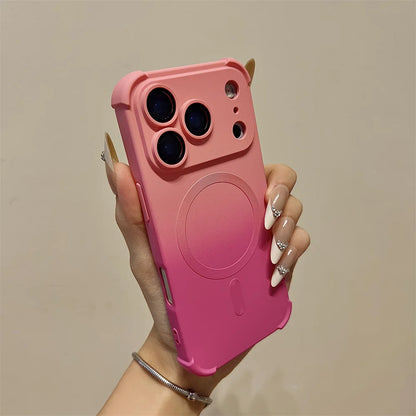 Gradient Color Magnetic Case For iPhone Air 17 16 15 Plus 14 13 12 Pro Max Magsafe Wireless Charging Glass Lens Protective Cover