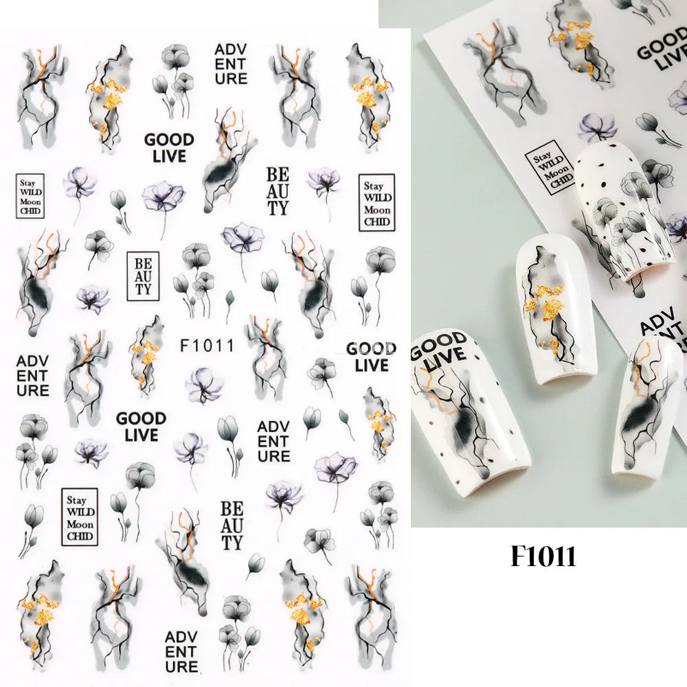3d Nail Art Decals Spring Booming Violets Lavenders Purple Blue Pink Flowers Butterflys Stickers Decoration For Nail Tips Beauty