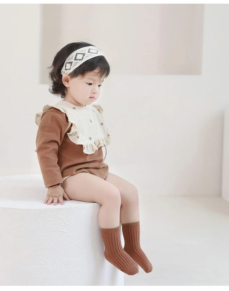 MILANCEL New Autumn Kids Socks Girls Solid Color Mid Tube Socks Children Sock 5 Pairs a Lot