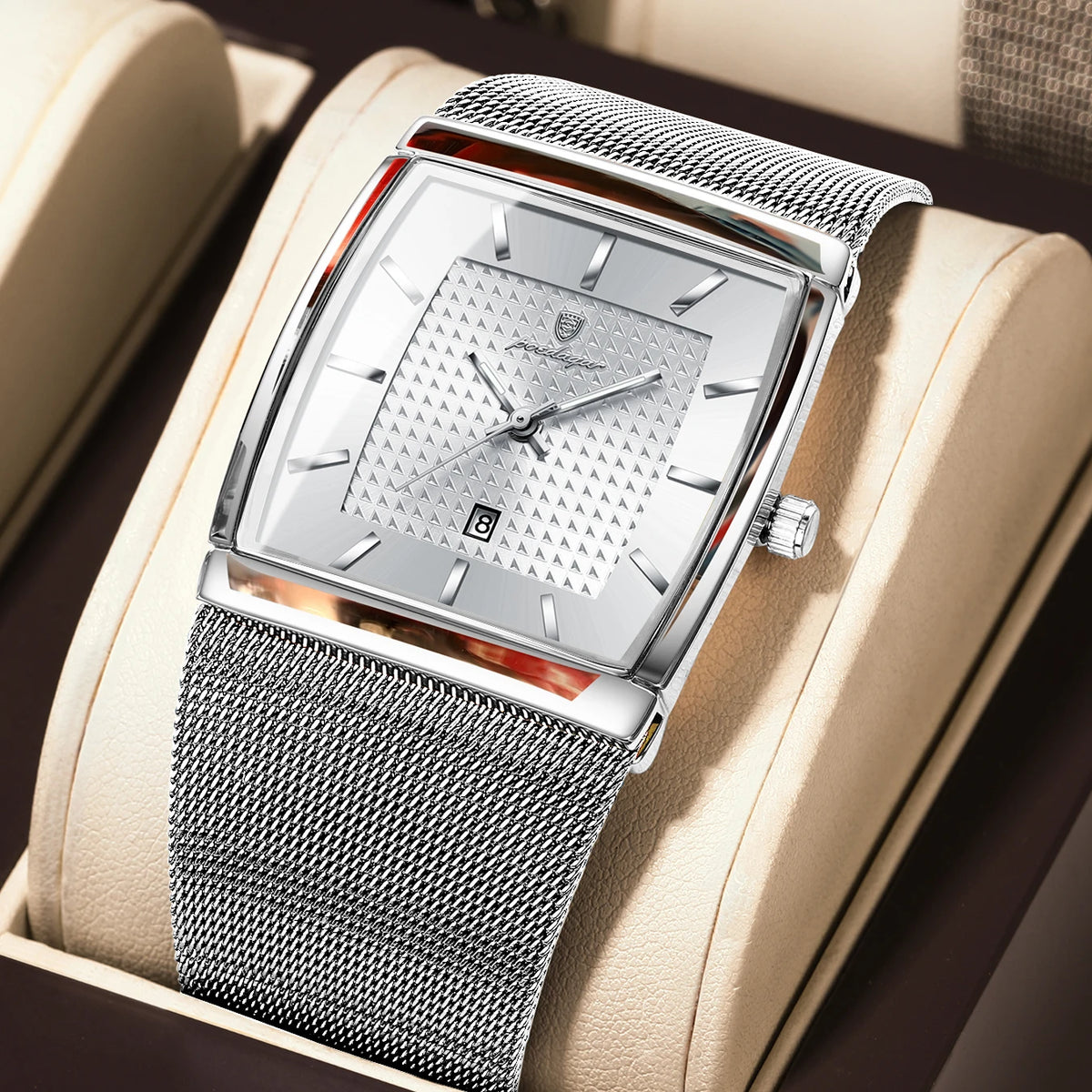 POEDAGAR Top Luxury Men Wristwatch Waterproof Luminous Stainless Steel Mesh Date Man Watch Fashion Business Quartz Men's Watches