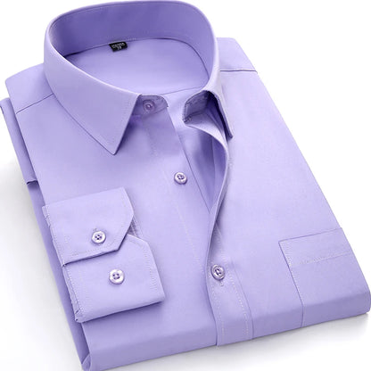 Classic Plain Men's Dress Shirt Long Sleeve Slim Fit Button Up Purple Yellow Men Business Formal Wedding Party Social Shirts