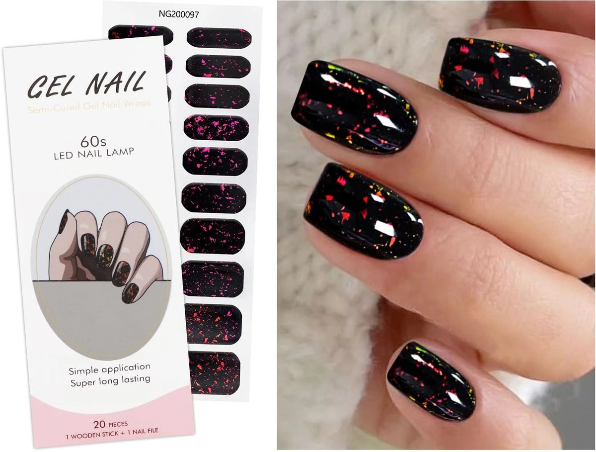 16/20/22Tips Semi-Cured Gel Nail Wraps Full Cover Manicure DIY Waterproof Long Lasting Gel Nail Stickers set for UV Lamp Need