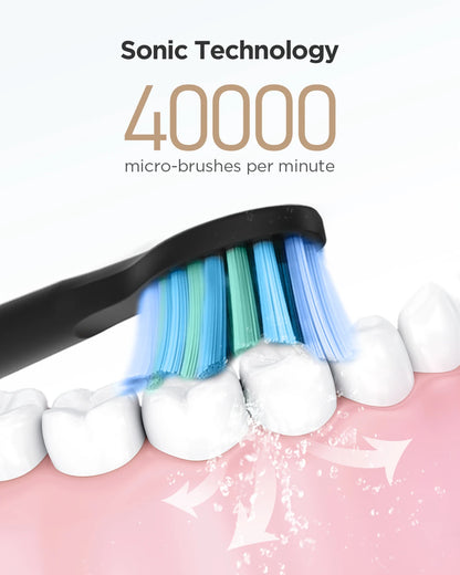 Fairywill FW507 Electric Sonic Toothbrush USB Charger Tooth 8Brush Replacement Waterproof Electronic Toothbrush with Travel Case