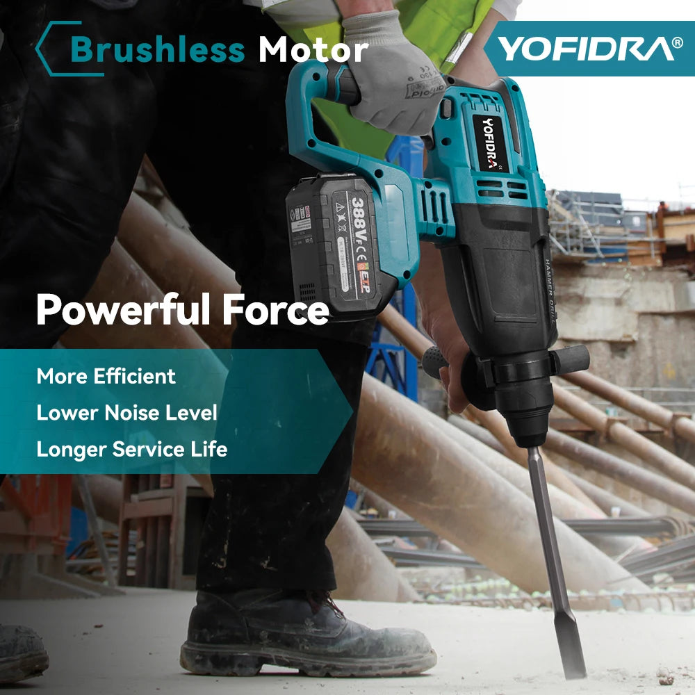 YOFIDRA 26MM Brushless Electric Hammer Drill Multifunctional Rotary Cordless Rechargeable Power Tools For Makita 18V Battery Pin