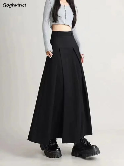Autumn A-line Black Midi Skirts Women Korean Mori-girl Preppy Pleated Skirt Mujer S-5XL Streetwear High Waist Faldas Largas JK