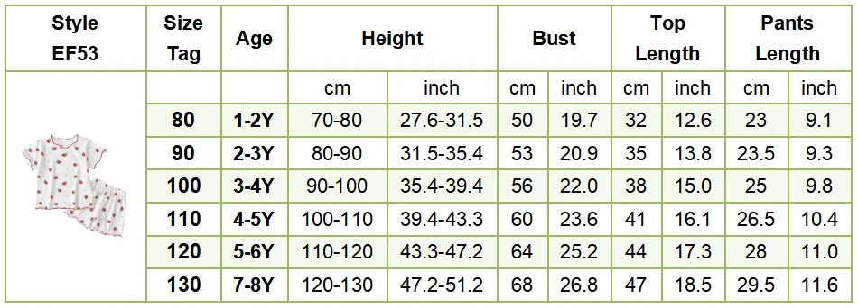 Baby Girl Strawberry Pajamas Set Summer Short Sleeve Thin Two Piece Toddler Kids Sleepwear Infant Home Wear Clothes