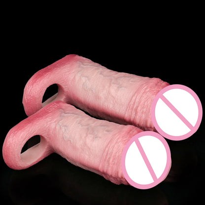 FAAK Silicone Penis Sleeve Ring Realistic Hollow Dildo Size S M Dildo Sheath Delay Ejaculating Cock Enlarger Sex Toys For Men