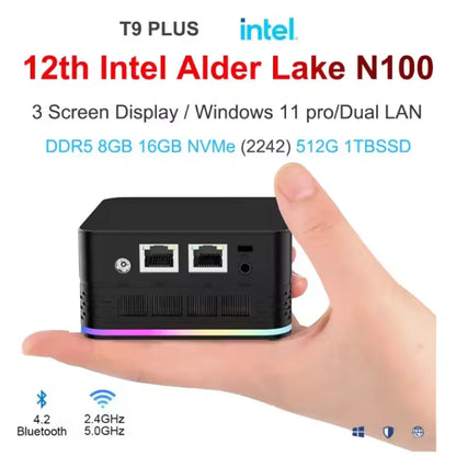 T9 PRO Intel Alder Lake-N100 Quad Core Mini PC Win 11 16G DDR5 1TB SSD Dual Gigabit Ports 4K Triple Output Desktop Convenient pc