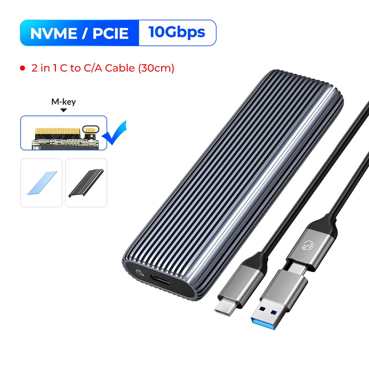 ORICO Tool Free Aluminum M2 NVMe SSD Enclosure 10Gbps PCIe Type C M.2 SSD Case NVMe M Key Solid State Drive Case Support UASP