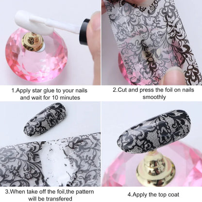 10pcs Metallic Nail Transfer Foils Mirror Gold Silver Purple Starry Paper Gel Polish Transfer Sticker DIY Pattern Manicure Decor