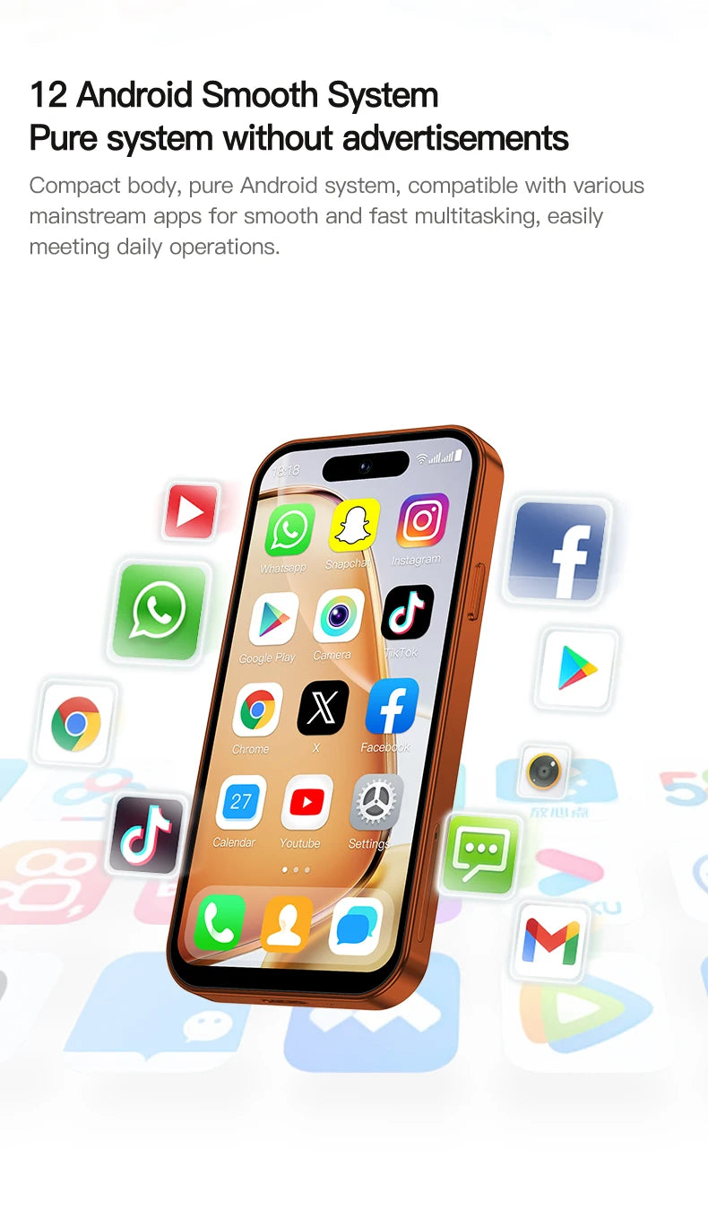 SERVO 4G LTE Mini Smart Mobile Phone Android12.0 OS 2GB+16GB WhatsAPP Play Store WiFi Dual SIM Standby 4.0inch Pocket Smartphone