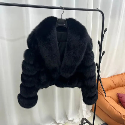 ZADORIN Luxury Big Collar Spliced Cropped Faux Fur Coat Woman Clothing Thicken Furry Faux Fur Jacket Winter Fur Coats Top Mujer