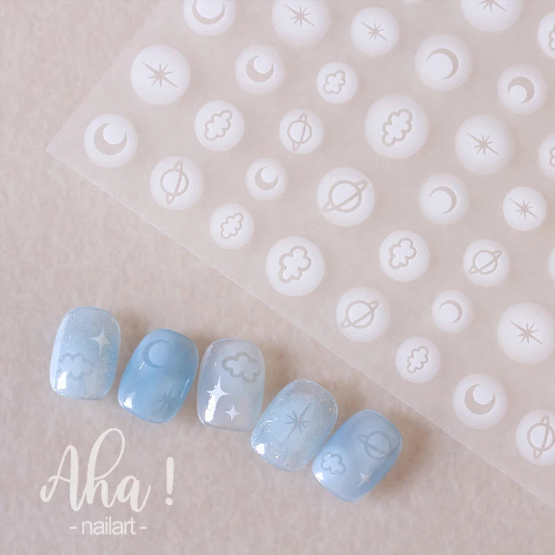 White Bloom Translucent Hollow Butterfly Heart Nail Sticker Press on Nails Decals Hollow Heart Star Moon Shape Sticker Sliders