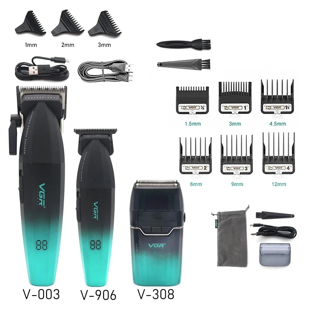 VGR Face Shaver Professional Hair Trimmer Mini Shaver Cordless Beard Trimmer Adjustable Barber Hair Clipper V-906 V-003 V-308
