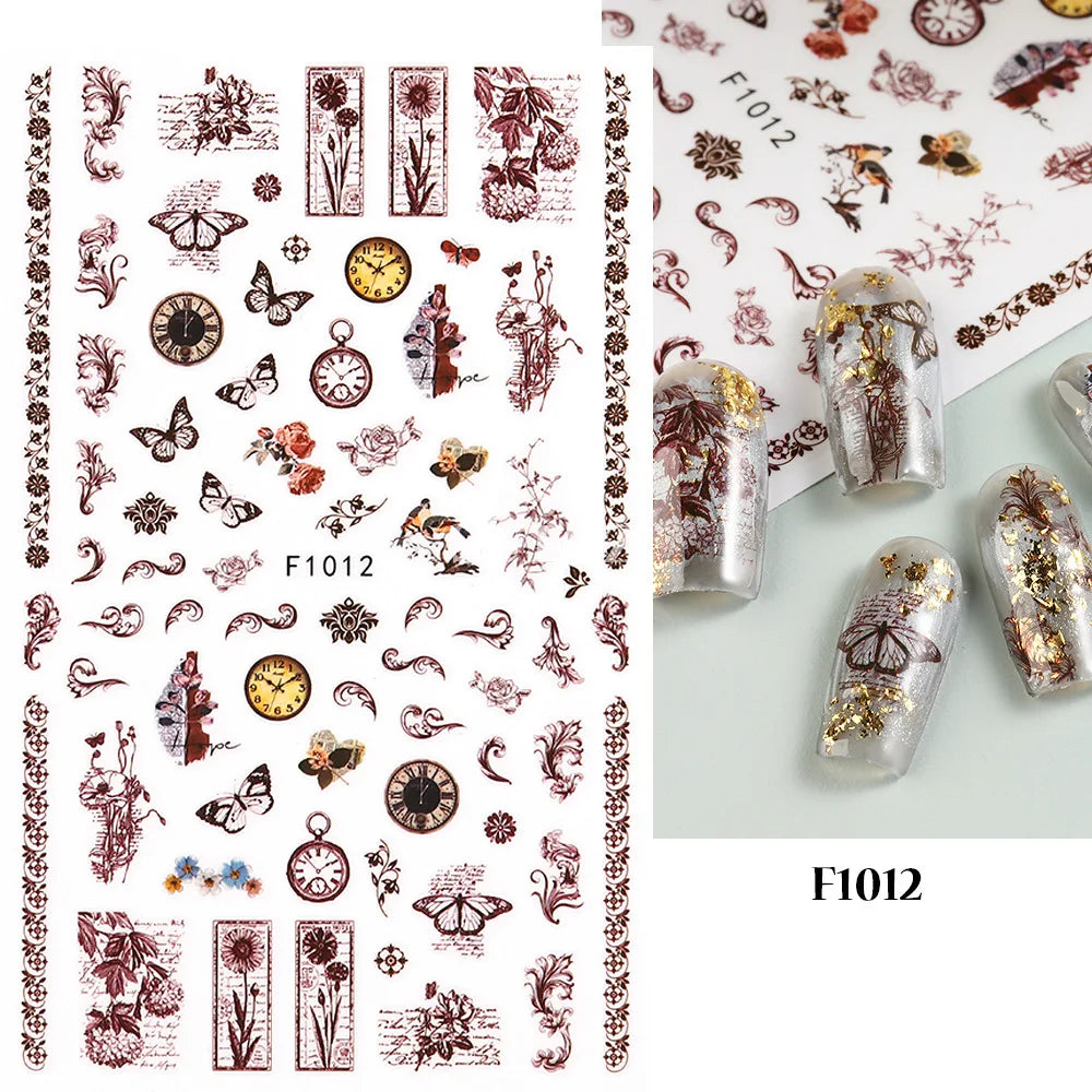 1PCS Marbled Nail Sticker 3D Abstract Lines Sticker Nail Art Supplies Nail Decals Y2K Laser Butterfly Ladies Nail Art Decoration