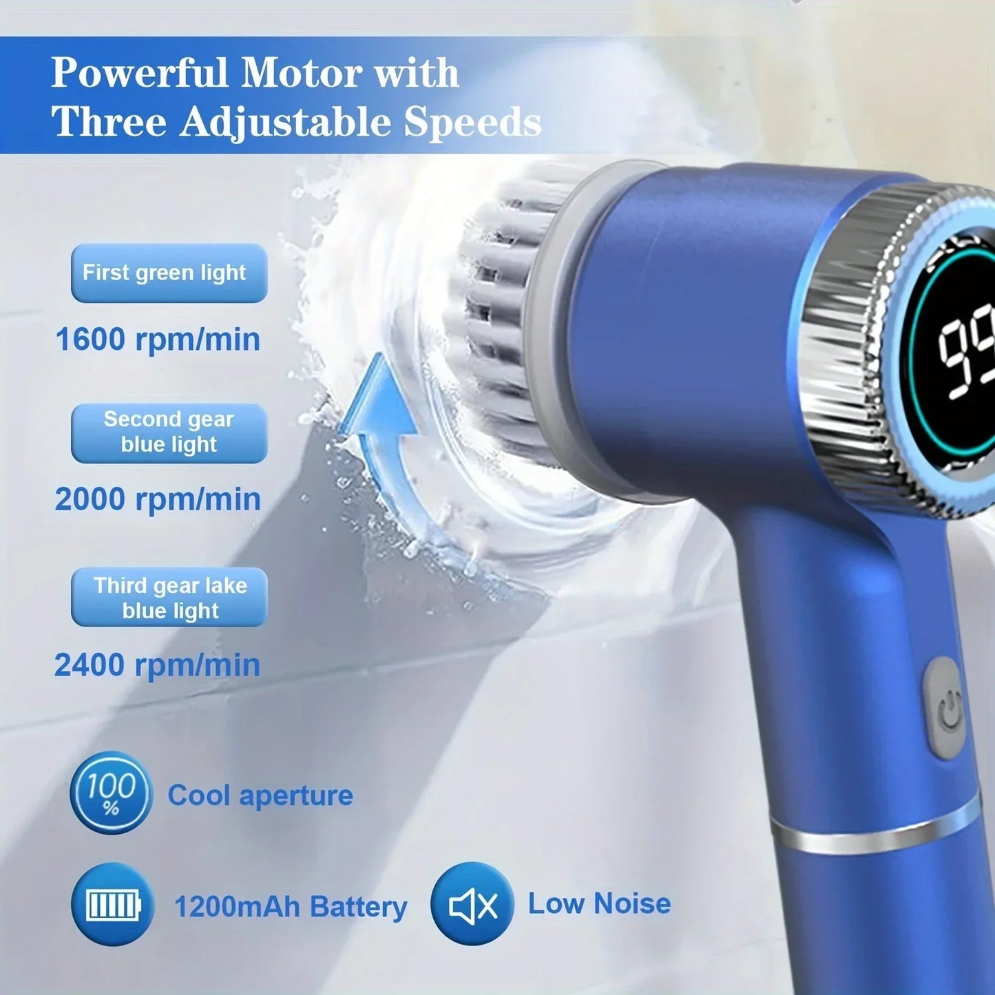 2026 Electric Cleaning Brush LED Display With 5 Replaceable Brush Heads 3-speed Adjustable Cleaning Tool For Kitchen Bathroom