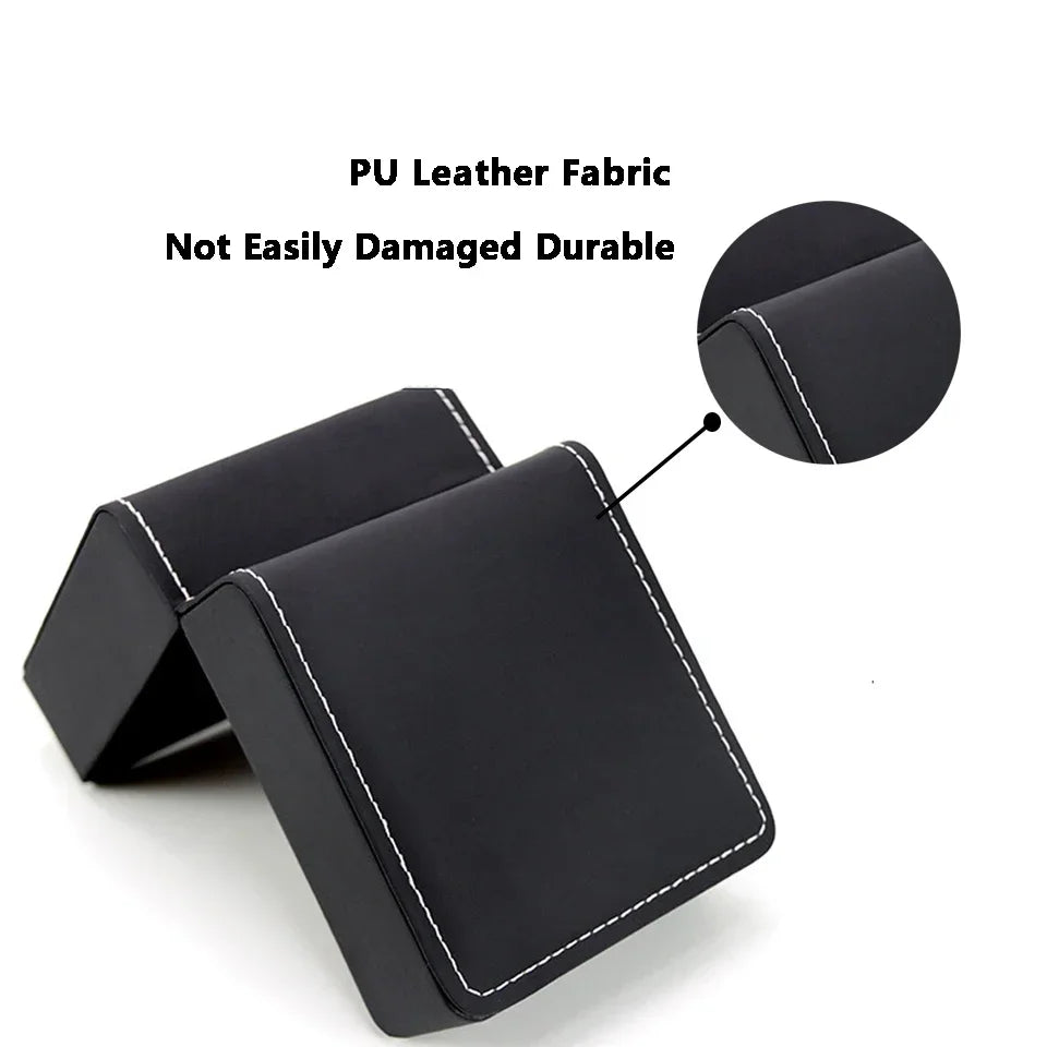 Black Single Watch Gift Box with Pillow PU Leather Wristwatch Display Case Organizer for Men Clamshell PU leather watch case