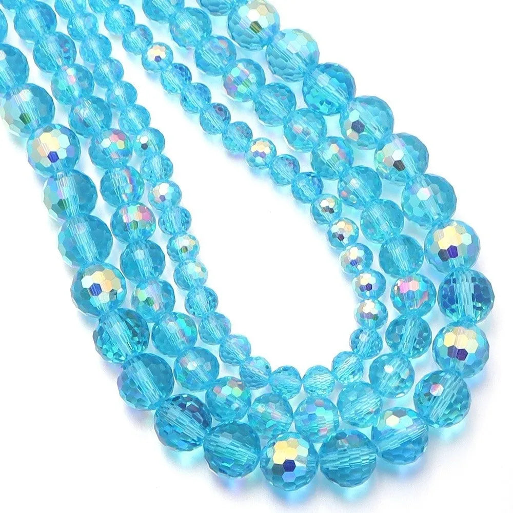 6/8/10mm Sizes Faceted Glass Beads 96-faceted Pink Blue Crystal Earth Beads Faceted Cut Style Plating Clear Jewelry Making Beads