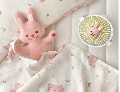 Korean Baby Cart Stroller Fans Portable Outdoor Fan Clip Cute Bear Bunny Rechargeable Handheld Electric Fan for Home 3 Speeds
