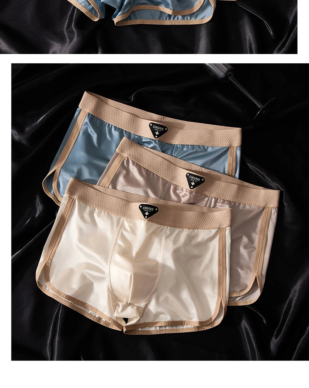 3PCS/Pack Luxury Satin-like Ice Silk Men's Panties Hygroscopic Breathable Double-layer Silk Crotch Boxer High Elastic Underpants