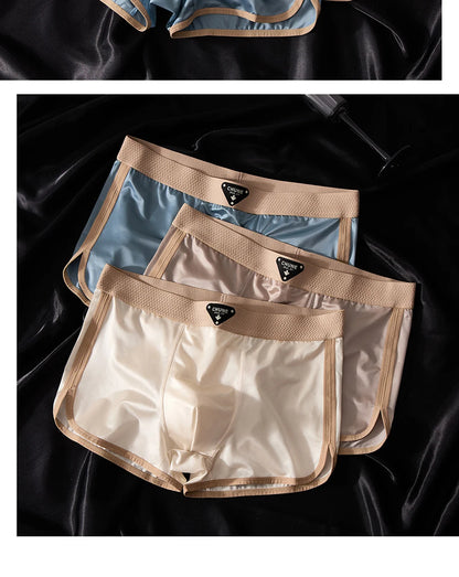 3PCS/Pack Luxury Satin-like Ice Silk Men's Panties Hygroscopic Breathable Double-layer Silk Crotch Boxer High Elastic Underpants