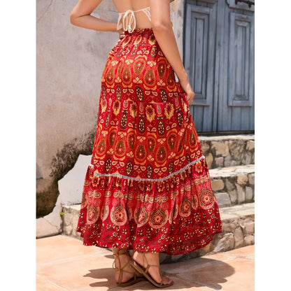 Women's Casual Temperament Skirt Women's Fashionable Bohemian Printed Elastic Waist Temperament Skirt Big Sway Temperament Skirt