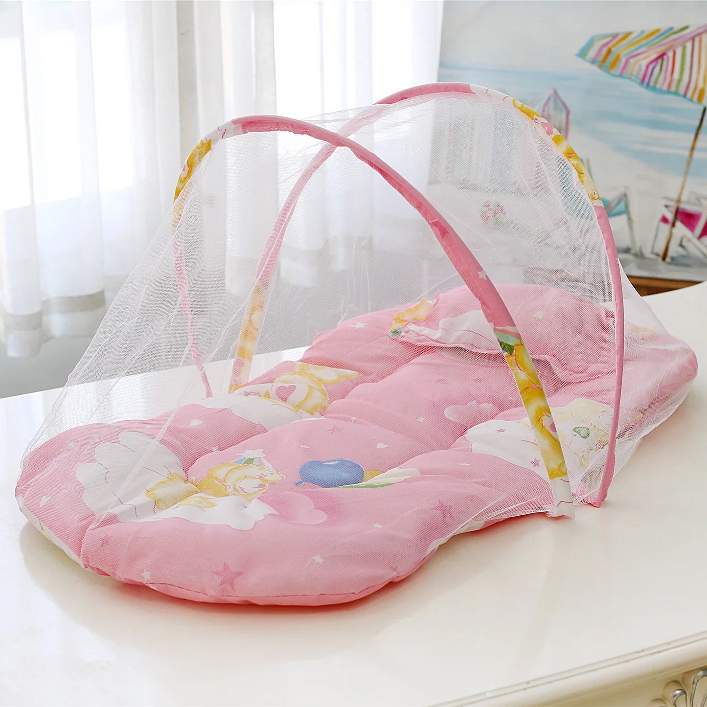 Foldable Baby Crib Mosquito Net with Mattress and Pillow Sleeping Diaper Pad Newborn Mosquito Tent Baby Crib Netting Travel Bed
