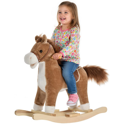 Children's Rocking Horse, Comfortable and Soft, Short Plush, Poplar, Brown, 65 L X 32.5 L X 61 H cm, Children's Rocking Horse, Toy Rocking Horse, Riding Rocking Horse, Children's Toy Rocking Horse