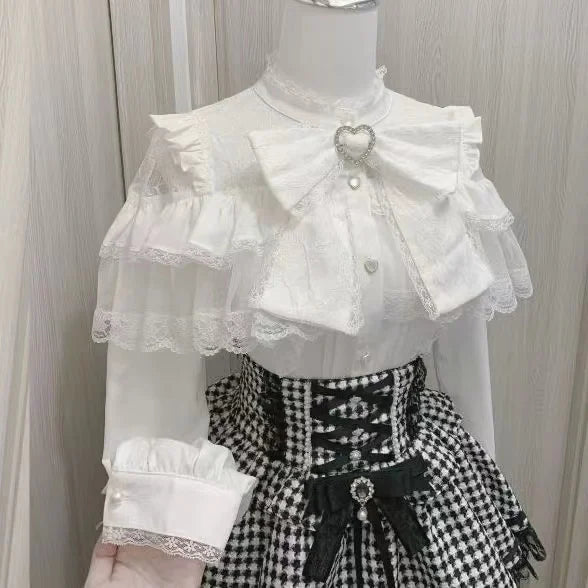 Women Japanese Sweet Lolita Blouses Summer Elegant Bow Off Shoulder JK Shirt Female Gothic Hot Girls Casual Lace Ruffles Tops