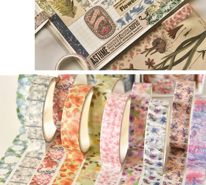 5 Rolls/set Aesthetics Floral Decorative Adhesive Tape Flower Washi Tape DIY Scrapbooking Material Sticker Label Stationery