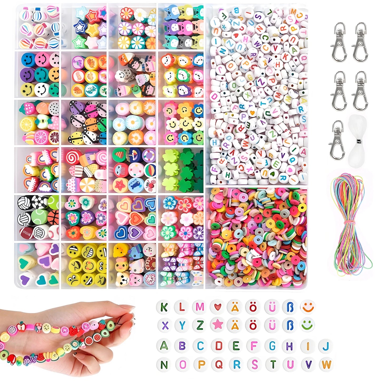 1800 Pcs Kids DIY Bead Set Jewelry Making Kit Colorful Hand‑Craft Beads For Bracelet Necklace Making Educational Creative Toy Perfect Gift For Girls