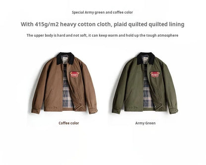 Maden Men’s Padded Cotton Jacket 415g Heavy Fabric Quilted Lining Detroit Workwear Retro Hunter Style Warm Winter Coat