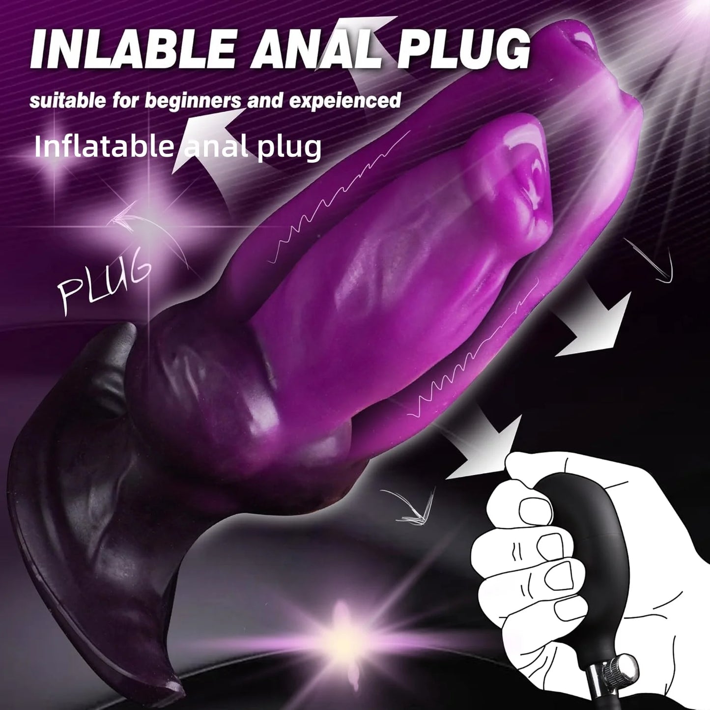 New Inflatable Animal Penis Anal Plug Vagina Anus Dilator Silicone Butt Plug Inflatable Anal Plug Expandable Butt Dilator SexToy