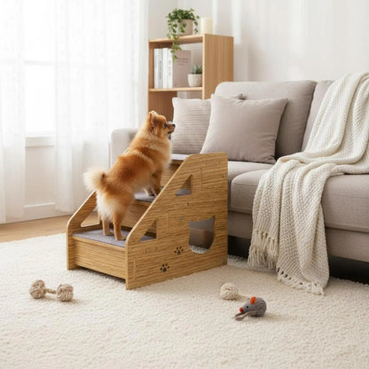 Wooden Pet Stairs Easy Assembly Dog Steps for Bed Sturdy Wood Construction Cat Climbing Steps for Elderly Pets, Sofa, Bedside