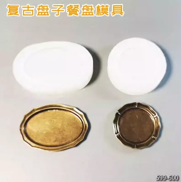 Miniature Food Play Mini Vintage Plate Fruit Plate Dinner Plate Doll House Mini Baking Baking Pan Organizer Jar Silicone Mold