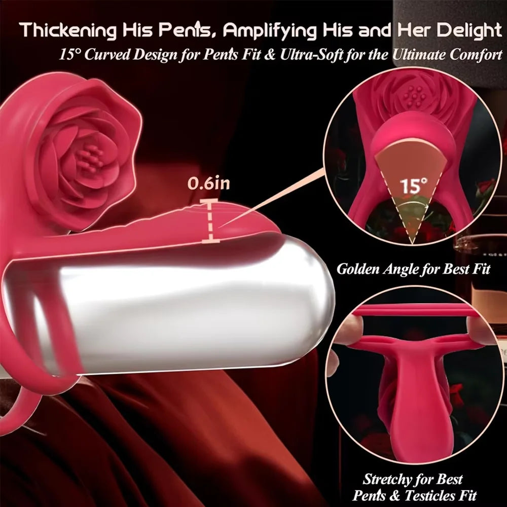 Rose Cock Ring Vibrator G Spot Nipple Clitoral Stimulator Male Penisring Delay Ejaculation Sex Toys for Couple 18+