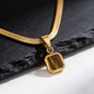 Vnox Geometric Square Natural Stone Pendant Necklace for Men, Gold Silver Color Stainless Steel Blade Chain, Trendy Jewelry Gift