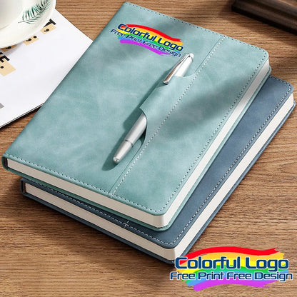 A5 B5 Customize PU Leather Notebook with Pen Insert Holder Free Printing LOGO Office Notepad Business Enterprise Diary Book Note