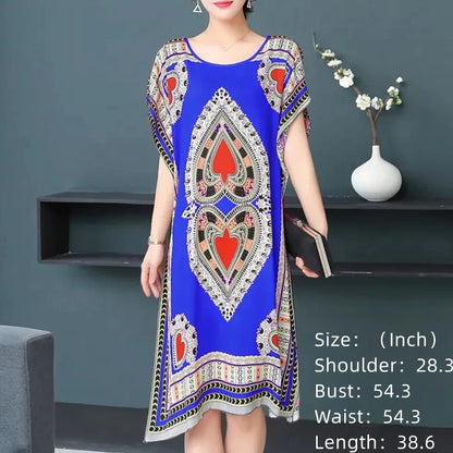 Casual Elegant Bohemian Printed Ethnic Style Retro Floral Woman Summer Street Wear Batwing Sleeve Loose Tunic Maternity Dress
