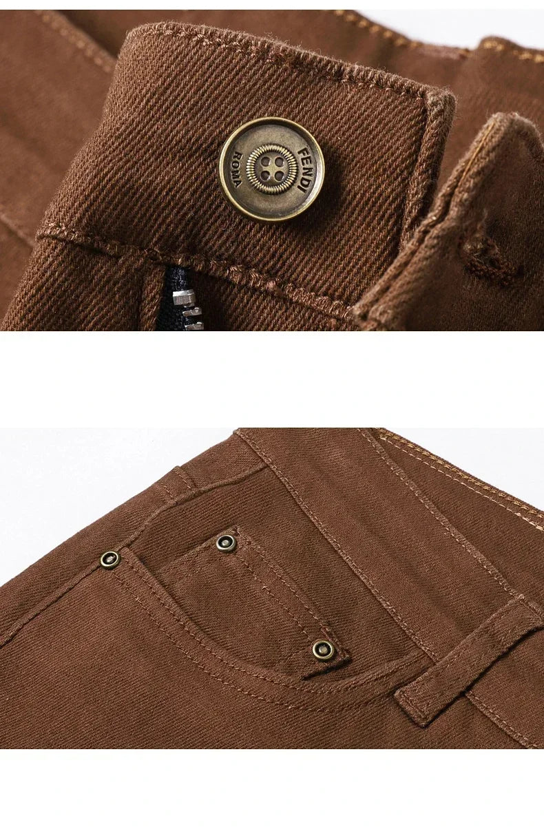 Autumn 96% Cotton Men's Stretch Slim Jeans Army Green Soft Comfortable Casual Straight Denim Pants Trousers Large Size 42