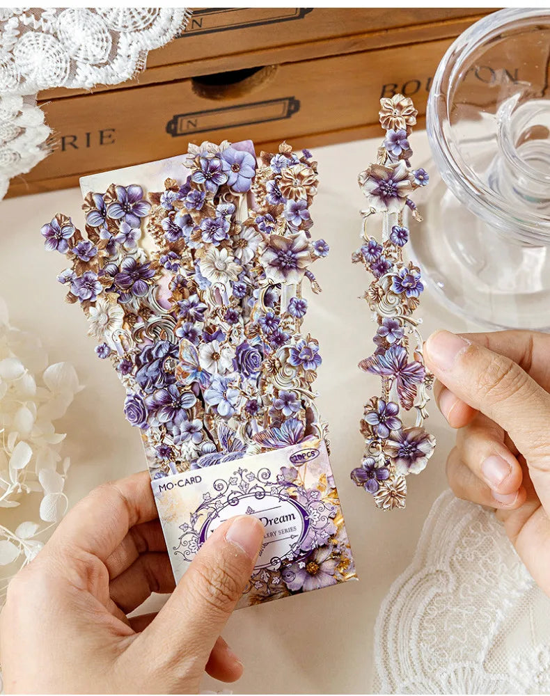 Journamm 10pcs Long Floral Stickers Hollow Relief Craft DIY Scrapbooking Collage Stationery Decor Junk Journal Frame Sticker