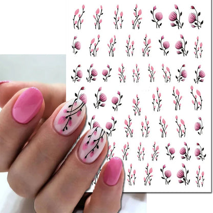 3d Nail Art Decals Elegant White RoyalBlue Roses Flowers Adhesive Sliders Nail Stickers Decoration For Nail Manicure