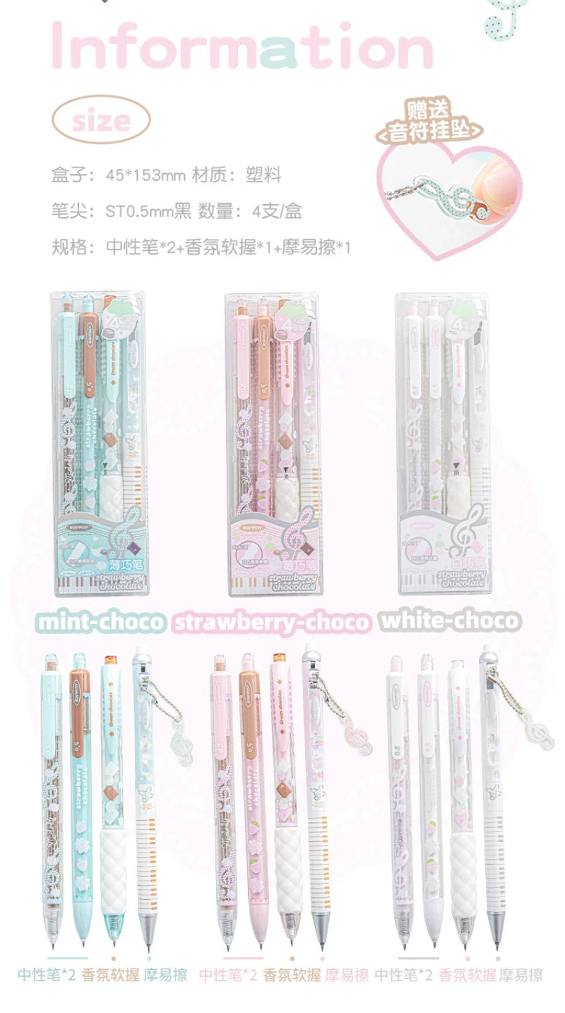 4Pcs Cute Kawaii Gel Pens Set Aesthetic 0.5mm Fine Point Retractable Pens for School Office Writing Sweet Chocolate Stationery