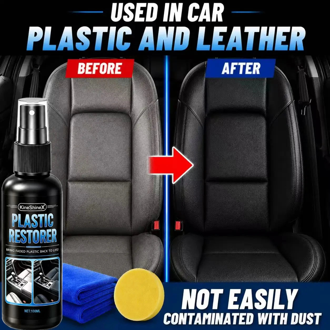 Professional Car Plastic Restorer Spray Refreshes Shine for Dashboard Door Trim Seats 100ml
