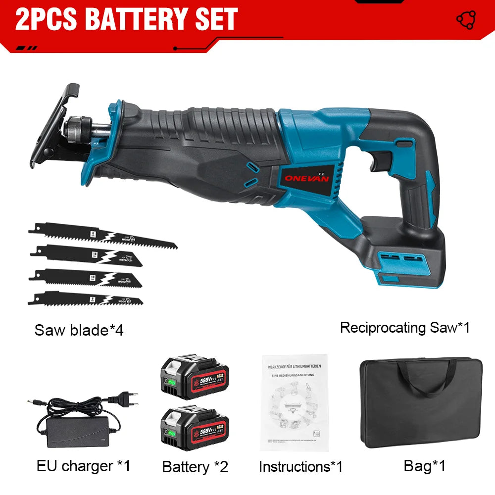 ONEVAN 3000W 10000SPM Cordless Electric Reciprocating Saw Wood Metal Pipe Cutting Electric Saw Chainsaw For Makita 18v Battery