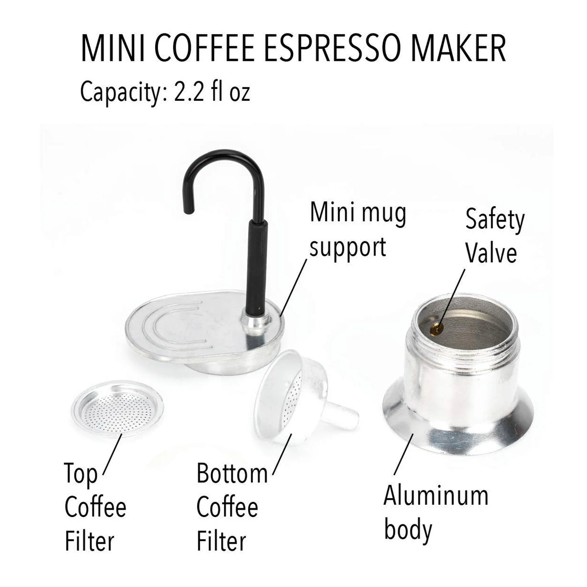 50ML Single Tube Moka Pot Cup Aluminum Alloy Spout Stovetop Italian Coffee Maker for Outdoor Parties Travel Kitchen Accessories